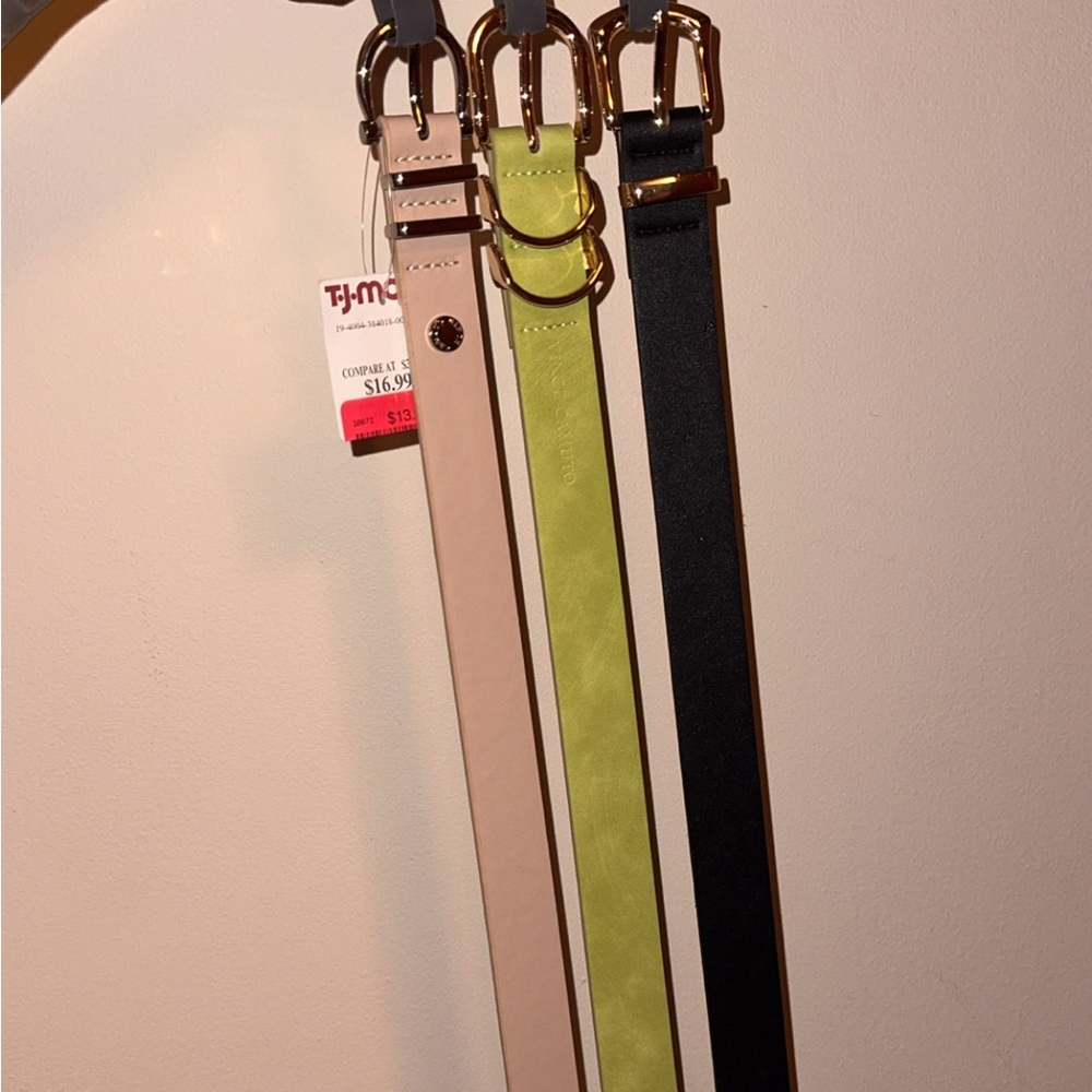Set of Three Belts in Black, Beige, and Lime Green
